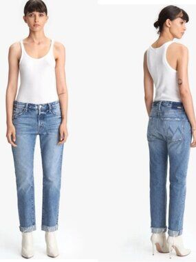 Mother SUPERIOR The Scrapper Cuff Ankle Fray Jeans in Take Me Higher Size 25